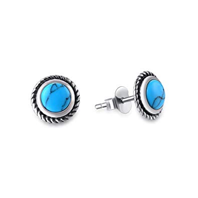 Agvana Sterling Silver Created Turquoise Small Stud Earrings Elegant December Birthstone Jewelry Gifts for Mom Women Girls