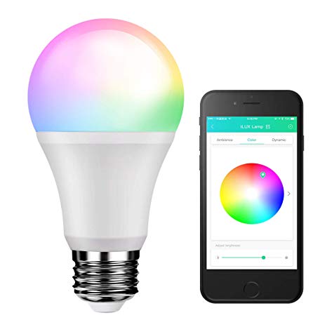 LE A19 E26 LED Smart Light Bulb, 60W Incandescent Equivalent, RGBW, Dimmable, 9W 800lm, Bluetooth Remote Control for iOS and Android, 200° Wide Beam Angle, No Hub Required