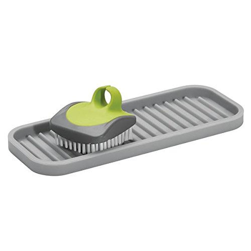 mDesign Silicone Kitchen Sink Tray for Sponges, Scrubbers, Soap - Gray