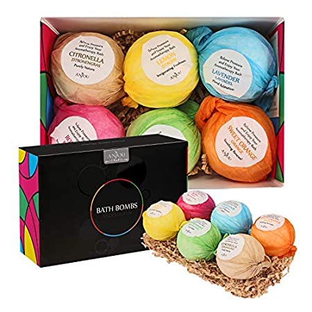 Bath Bombs Gift Set Anjou Colorless 6 x 3.5 oz Fizzies Spa Kit, Idea for Bubble Bath, Moisturizing with Organic Natural Essential Oils, Jojoba Oil, Shea Butter, for Christmas, Women, Kids, Moms