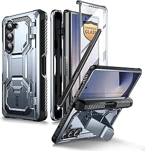 i-Blason for Samsung Galaxy Z Fold 6 Case with S Pen Holder, [Built-in Tempered Glass Screen Protector & Stand], Military-Grade Protective Phone Case for Samsung Z Fold 6, Armorbox Series, DarkBlue