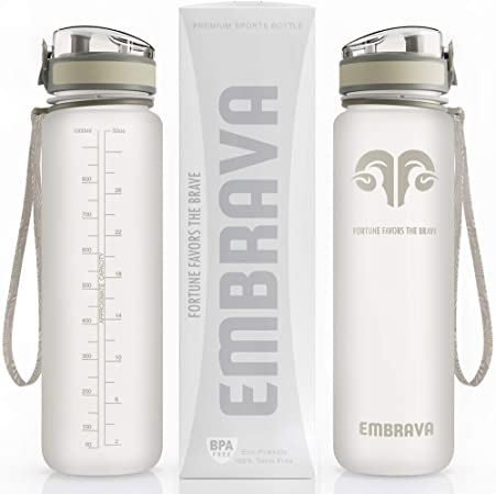 Embrava Best Sports Water Bottle - 32oz Large - Fast Flow, Flip Top Leak Proof Lid w/One Click Open - Non-Toxic BPA Free & Eco-Friendly Tritan Co-Polyester Plastic (White)