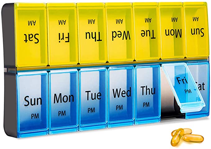 Extra Large Weekly Pill Organizer 2 Times a Day, AM PM Pill Box 7 Day Twice a Day, Pill Case 7 Day with Easy Open Design, Oversized Medicine Organizer for Vitamin, Fish Oils Supplement