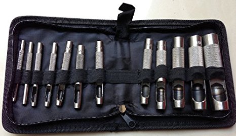 12Pc 48HRC Hardened Carbon Steel Leather Hollow Punch Set