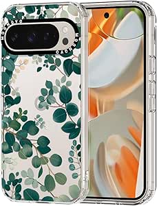 MOSNOVO Case for Google Pixel 9 Pro XL, [Buffertech 6.6ft Military-Grade Drop Protection] [Anti Peel Off Tech] Clear TPU Bumper Phone Case Cover Design - Eucalyptus