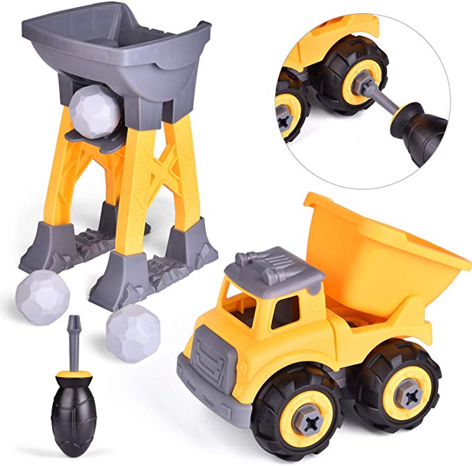 FunLittleToy 2 Pack Take Apart Toy Construction Truck Stem Toys for 2 3 4 5 Year Old Boys Kids