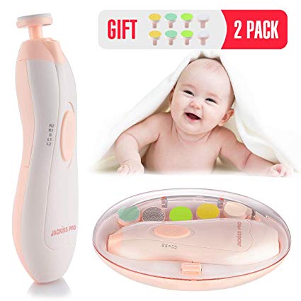 JACKiSS Pro Baby Nail File Trimmer Electric Safe Baby Nail Clipper Newborn Nail Grinder with Light Kit and Trim 14 Grinding Heads for Kid Or Toddle AA Battery Operated (Not Included).