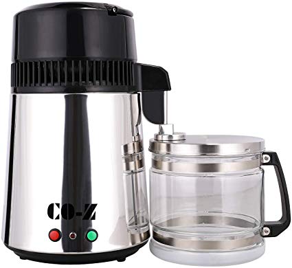 CO-Z Stainless Steel Water Distiller Purifier Machine 1 Gallon / 4 Liter Countertop FDA Certificated w/Premium Glass Carafe