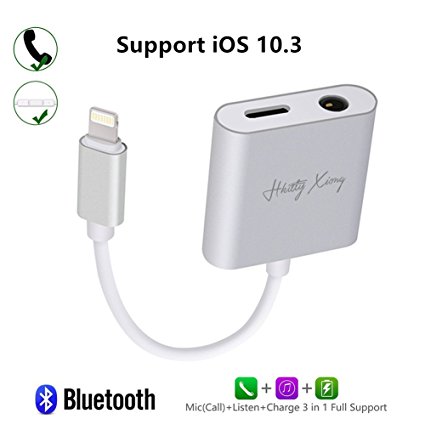 Hkitty Xiong 8 Pin Lightning to 3.5mm Headphone Jack Adapter for iOS 10.3, iPhone 7 Earphone Audio Adapter, Support Call & Listen & Mic & Charge & Headphone Control (3.5 & Lightning Silver)