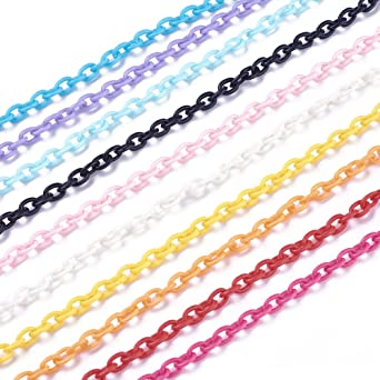 10pcs Plastic Cable Chain Links Thick Oval Mixed Color Plastic Curb Chains for Jewelry Making Hammock Bird's Cages Bag Glasses Lanyard Chains DIY Craft Project Making