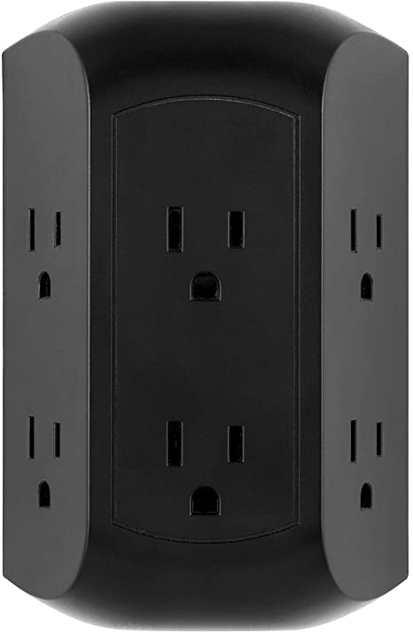 GE UltraPro 6-Outlet Surge Protector Adapter Spaced, 3-Prong Power Strip Wall Tap, Charging Station, Side Access, Black, 47822