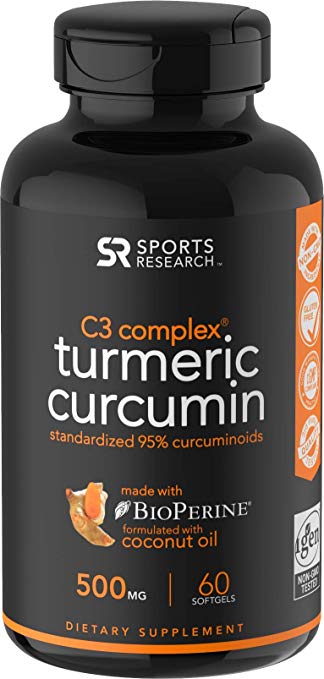 Turmeric Curcumin C3® Complex (500mg) Enhanced with Black Pepper & Organic Coconut Oil for Better Absorption; Non-GMO & Gluten Free (60 Liquid softgels)