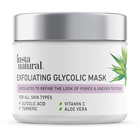 Exfoliating Glycolic Face Mask & Scrub - Anti Aging, Acne & Blackhead Treatment for Brightening and Exfoliation with Turmeric & Vitamin C - Natural AHA Enzyme Exfoliant for Scars & Glowing Skin