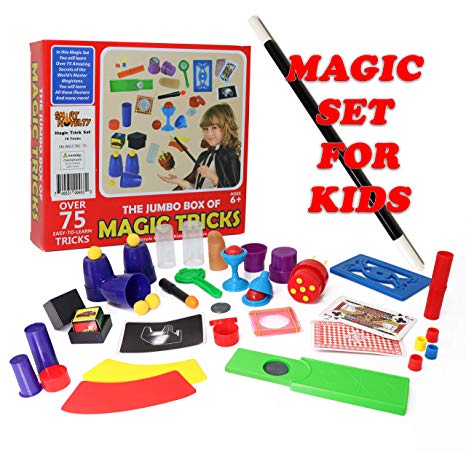 Smart Novelty Kids Magic Trick Set with Wand, Cards and More Magic Toys - Easy Magic Tricks for Beginners and Children - Awesome Magic Set with 75 Magic Tricks for Kids Ages 6-10 Boys Girls
