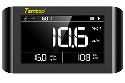Temtop P1000 Air Quality Monitor for PM2.5 PM10 CO2 Temperature Humidity Indoor Detector Large LCD Display Built-in Rechargeable Battery