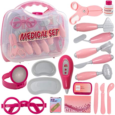 Dr kit for kids, 18PCS Toy Medical Kits Doctor Toys Set, Simulation Medicine Box Doctor Nurse Medical Kit With Carry Case, Pretend Play Set
