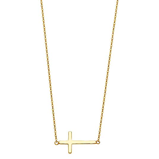 14k Yellow Gold Sideways Cross Necklace (17" 1") - 6 Different Style Available