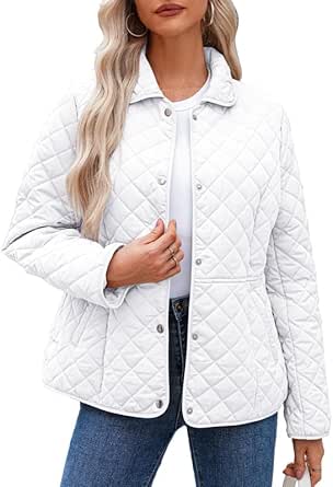 Dokotoo Women's Winter Quilted Jackets Long Sleeve Button Down Diamond Puffer Jacket Outerwear Coats with Pockets