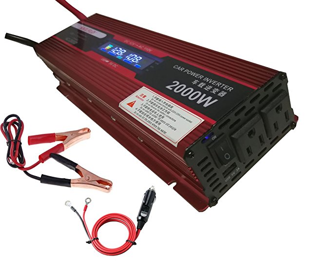 2000W (1000 watts continuous ) Power Inverter for Home Car RV with 2 AC Outlets Quesvow Converter 12V DC to 110V AC Inverter