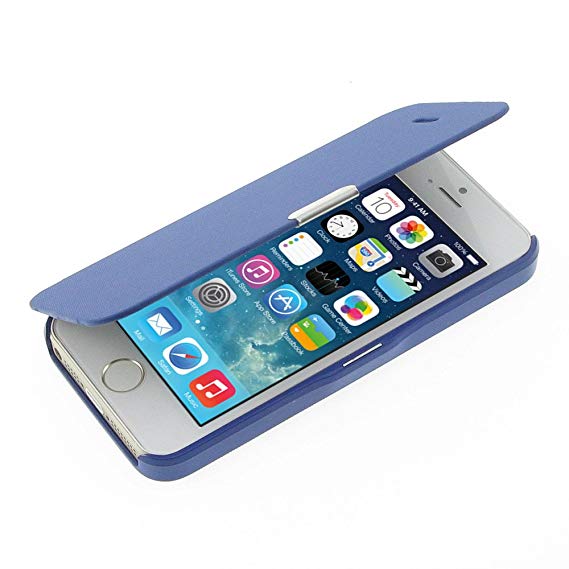 iPhone 5 Case, iPhone 5s Case, iPhone SE Case, MTRONX Magnetic Closure Ultra Folio Flip Slim PU Leather Twill Case Cover Pouch for Apple iPhone 5 iPhone 5s iPhone SE - Blue(MG-BU)