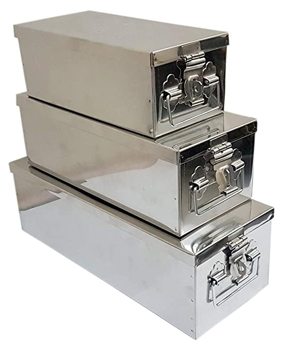 Jayco Stainless Steel Locker/Jewellery Boxes/Cash Peti Set (8, 10, 12, Silver)-Pack of 3