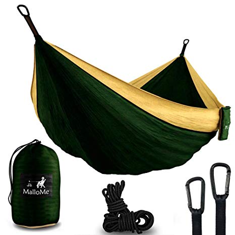 MalloMe Hammock Camping Portable Double Tree Hammocks - Outdoor Indoor 2 Person Beach Accessories – Backpacking Travel Equipment Kids Max 1000 lbs Breaking Capacity - Two Carabiners Free