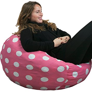 Oversized Bean Bag Chair in Candy Pink with White Polka Dots - Soft Cover with Memory Foam Fill - Comfy Lounge Sack made for Children & Teens - Indoor Furniture by Panda Sleep