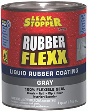 Leak Stopper Rubber Flexx Liquid Rubber Coating 1 Quart | 100% Flexible Seal for Waterproof Roofs, Walls, Interior & Exterior Foundations, Boats, Tents & Machinery | Brush, Roll, Dip, Pour | Grey |