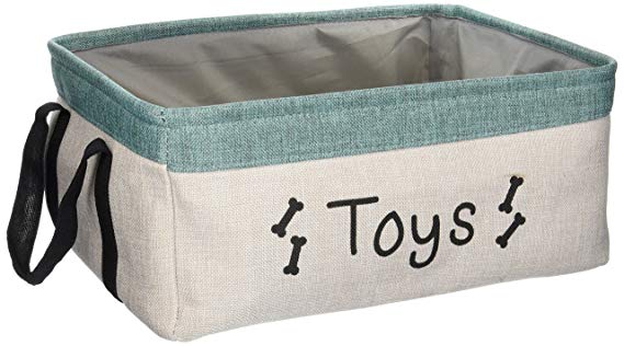 Winifred & Lily Pet Toy and Accessory Storage Bin, Organizer Storage Basket for Pet Toys, Blankets, Leashes and Food in Embroidered “Toys”, Ivory