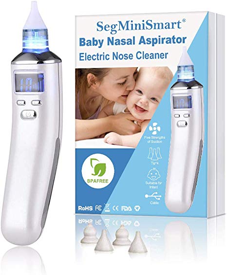 Baby Nasal Aspirator Electric Nasal Aspirator Newborn USB Charging LCD Screen with 5 Suction Levels, 4 Sizes Silicone Tips Portable Nasal Aspirator Suitable for Infants & Toddlers