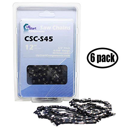 UpStart Components 6-Pack 12" Semi Chisel Saw Chain for Echo CS-271 Chainsaws - (12 inch, 3/8" Low Profile Pitch, 0.050" Gauge, 45 Drive Links, CSC-S45)