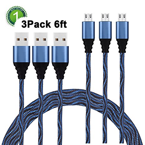 Micro USB Cable, Xcords 3Pack 6FT PS4 Controller Charging Cable, High Speed USB 2.0 to Micro USB Charging Cable for Samsung, Nexus, LG,Sony and PlayStation 4/XBox One/Camera/MP3/Windows and More