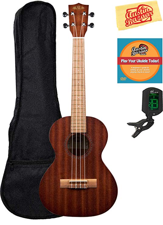 Kala KA-15T Satin Mahogany Tenor Ukulele Bundle with Gig Bag, Tuner, Austin Bazaar Instructional DVD, and Polishing Cloth