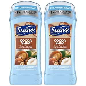 Suave Deodorant for Women, Cocoa Butter & Shea – Invisible Solid Antiperspirant Deodorant Stick, 48H Protection, Anti-Staining, Cruelty-Free, Scented, 2.6 Oz (Pack of 2)