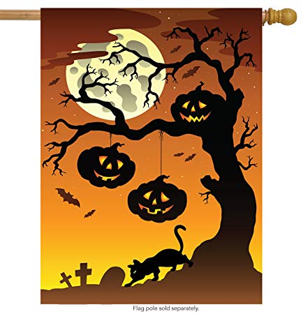 ShineSnow Pumpkin Cat Halloween Tree Branch Forest House Flag 28" x 40" Double Sided, Polyester Autumn Moon Yellow Bat Funny Welcome Yard Garden Flag Banners for Patio Lawn Home Outdoor Decor
