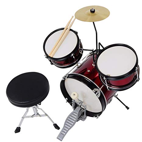 3pcs Junior Kids Child Drum Set Kit Sticks Throne Cymbal Bass Snare Boy Girl Red