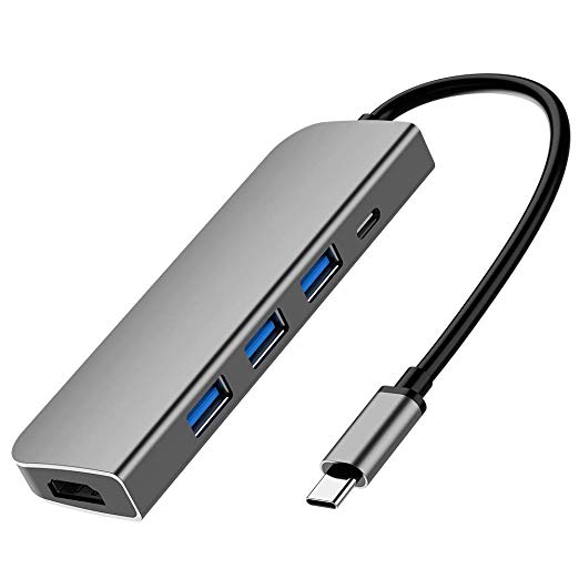 MSVII 5 in 1 USB C Hub, USB Type C Adapter Multi Port Hub 5 Ports with 4K HDMI, USB C to USB Power Delivery, 3 USB 3.0 Ports, PD Fast Charging for MacBook Air