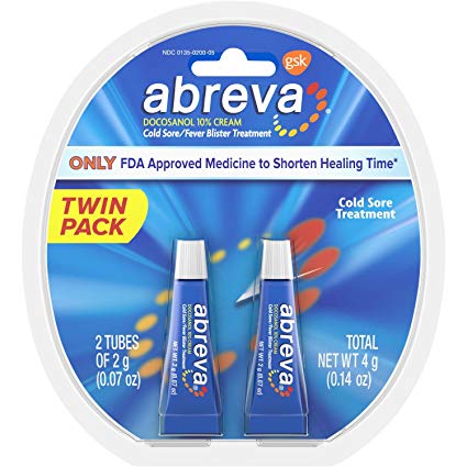 Abreva Docosanol 10% Cream Tube Only FDA Approved Treatment for Cold Sore/Fever Blister Twinpack, 2 Grams