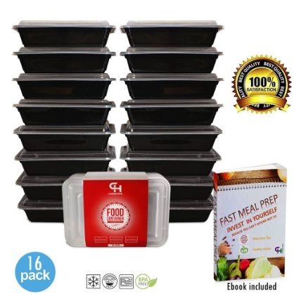 Bento Lunch Box Storage Containers - Microwaveable - Reusable - Dishwasher Safe - 16 Pack 34oz