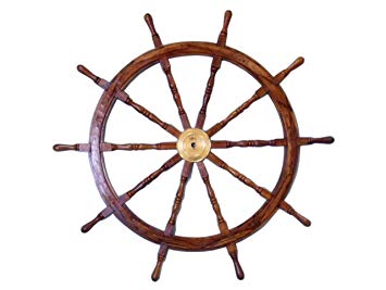 Nautical  Deluxe Class Wood and Brass Decorative Ship Wheel 36" - Nautical Home Decoration Gifts