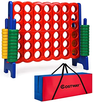 COSTWAY Jumbo 4-to-Score Giant Game Set with Storage Carrying Bag, 4 in A Row for Kids and Adults, Game Set with 42 Jumbo Rings & Quick-Release Slider, Perfect for Family Game