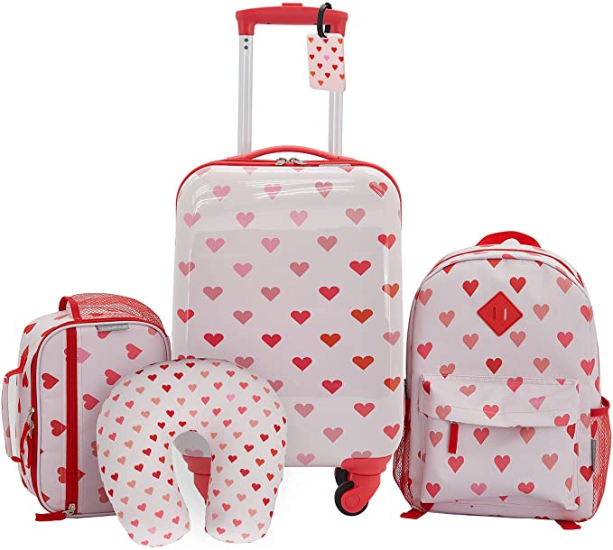 Travelers Club Kids' 5 Piece Luggage Travel Set, Hearts