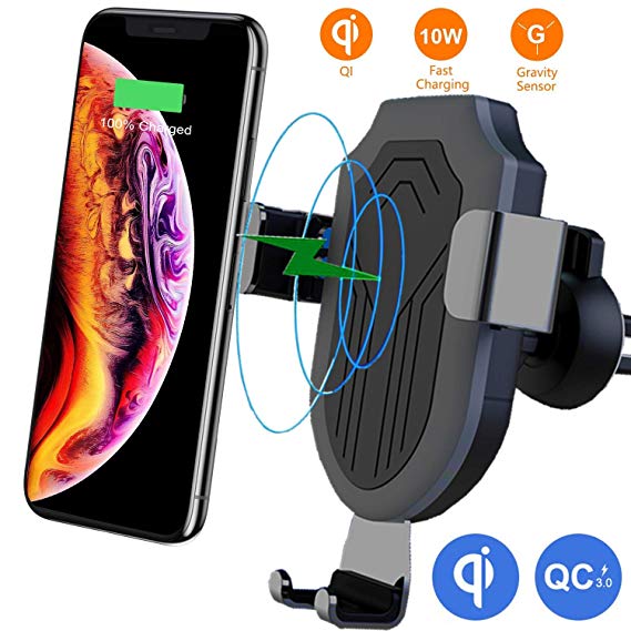 ZDAGO Wireless Car Charger, Auto-Clamping Adjustable Gravity Car Mount, 10W Qi Fast Charging Air Vent Phone Holder Compatible with iPhone Xs