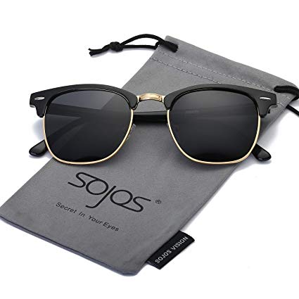 SOJOS Semi Rimless Polarized Sunglasses for Men and Women Half Horn Rimmed Glasses SJ5018 SJ1071