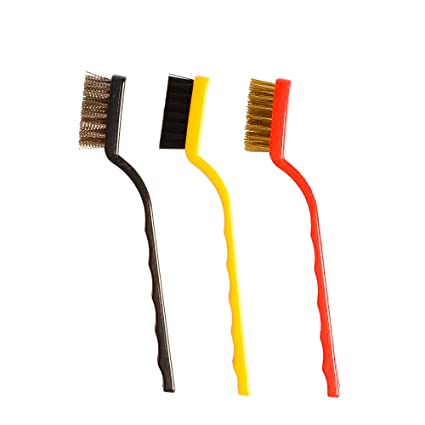 Cleaning Tool Kit - 3 Pc Mini Wire Brush Set, Brass, Nylon, Stainless Steel Bristles - Multi Utility | wire brush for cleaning | wire brush for removing rust | wire brush cup | wire brush brass | wire brush set |