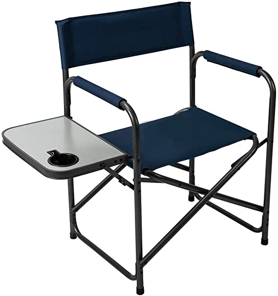 Pacific Pass Camping Directors Chair Folding Portable Chair with Side Table Cup Holder Collapsible Sports Camp Chair for Camping, Fishing, Hiking, Outdoor