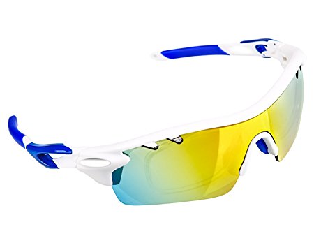 Polarized Sports Sunglasses, Poshei P01 Outdoor Sun Glasses with 5 Interchangeable Lenses for Men Women Baseball Cycling Fishing Golf