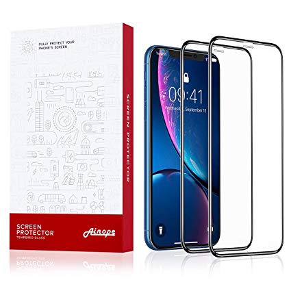 [2-Pack] Screen Protector Compatible iPhone Xr, [Full Coverage] for iPhone 10r Screen Protector, Apple iPhone 6.1 inch IPXR (2018) 6X Strong Tempered Glass Protector [Case Friendly] by Ainope