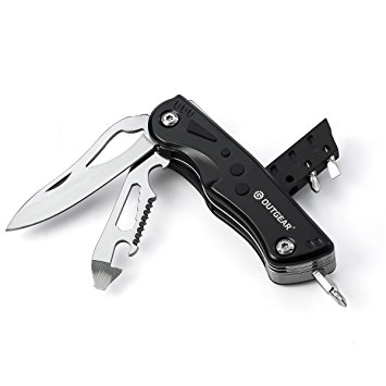 OutGear Tactical Pocket Knife, 9-in-1 Multi-Tool with LED Flashlight , Stainless Steel, Black, Ideal for Camping, Hunting, Survival, Emergency, Military & DIY Tasks