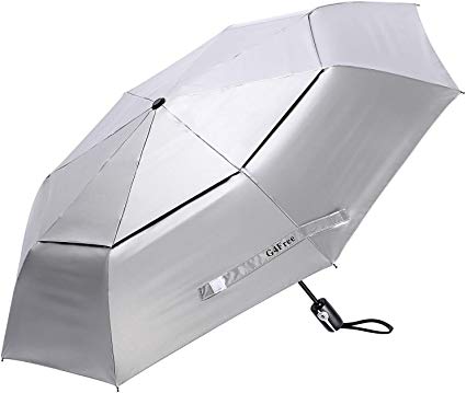 G4Free UPF 50  UV Protection Travel Umbrella - 42/46 Inch Windproof Silver Coating Sun Blocking Umbrella